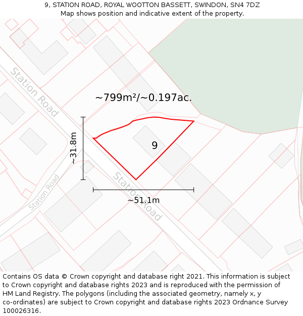 9, STATION ROAD, ROYAL WOOTTON BASSETT, SWINDON, SN4 7DZ: Plot and title map