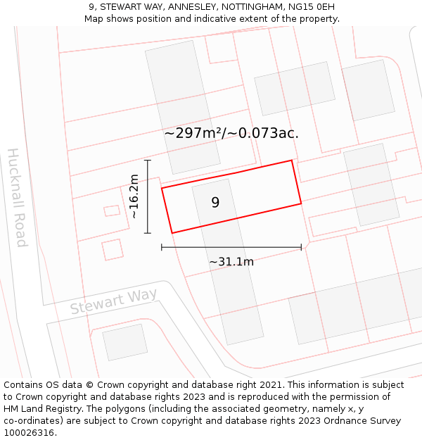 9, STEWART WAY, ANNESLEY, NOTTINGHAM, NG15 0EH: Plot and title map