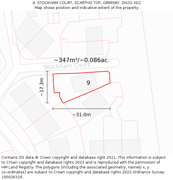 9, STOCKHAM COURT, SCARTHO TOP, GRIMSBY, DN33 3SZ: Plot and title map