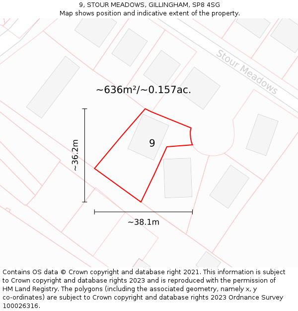 9, STOUR MEADOWS, GILLINGHAM, SP8 4SG: Plot and title map