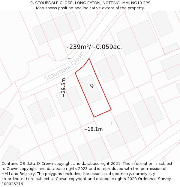 9, STOURDALE CLOSE, LONG EATON, NOTTINGHAM, NG10 3PS: Plot and title map