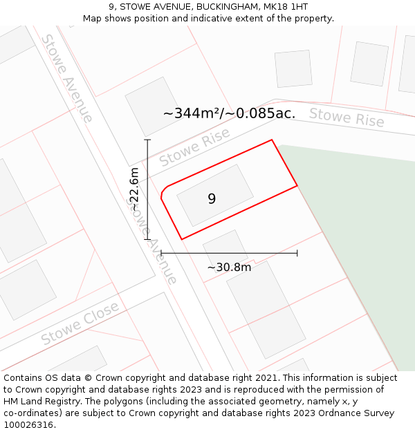 9, STOWE AVENUE, BUCKINGHAM, MK18 1HT: Plot and title map