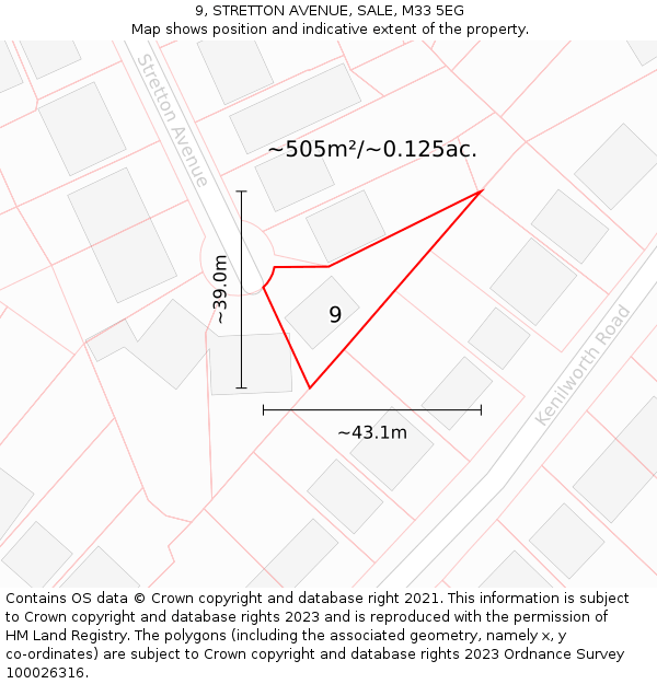 9, STRETTON AVENUE, SALE, M33 5EG: Plot and title map