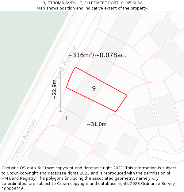 9, STROMA AVENUE, ELLESMERE PORT, CH65 9HW: Plot and title map