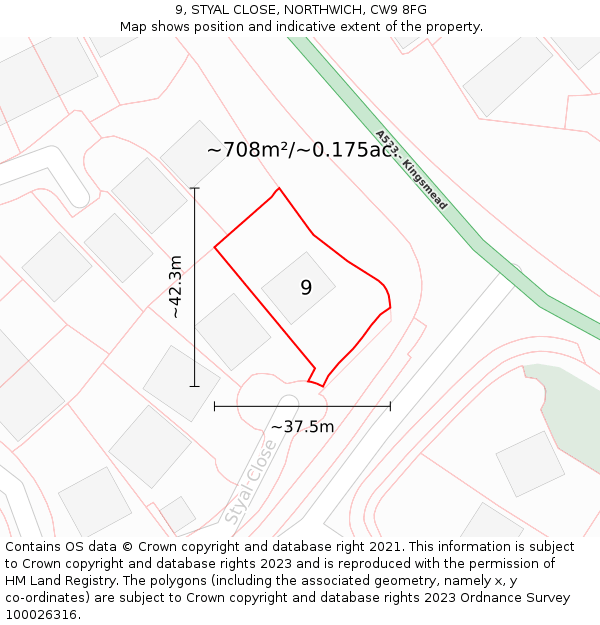 9, STYAL CLOSE, NORTHWICH, CW9 8FG: Plot and title map