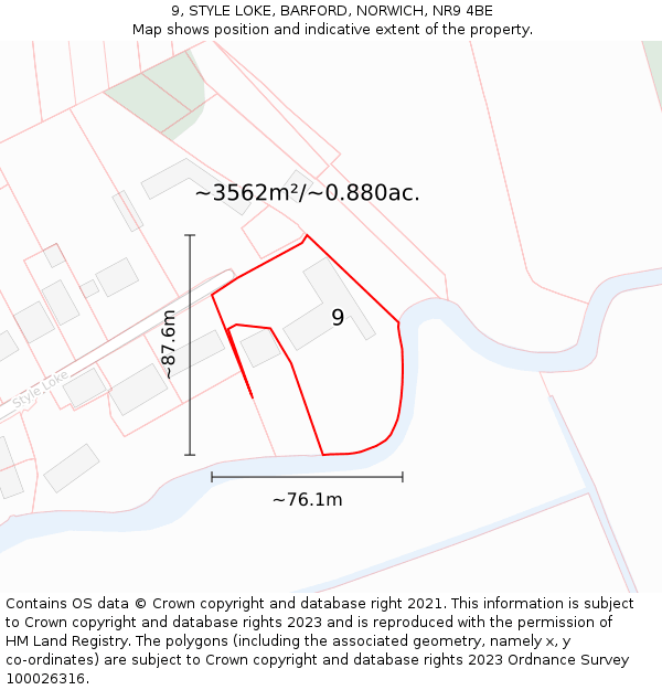 9, STYLE LOKE, BARFORD, NORWICH, NR9 4BE: Plot and title map