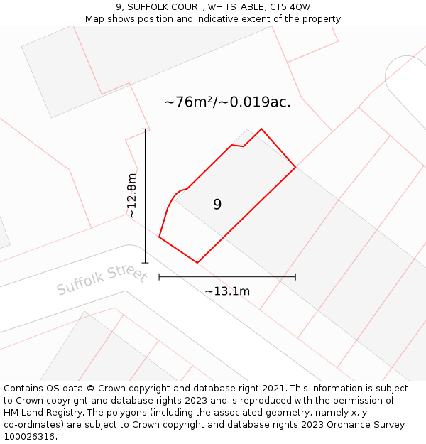 9, SUFFOLK COURT, WHITSTABLE, CT5 4QW: Plot and title map