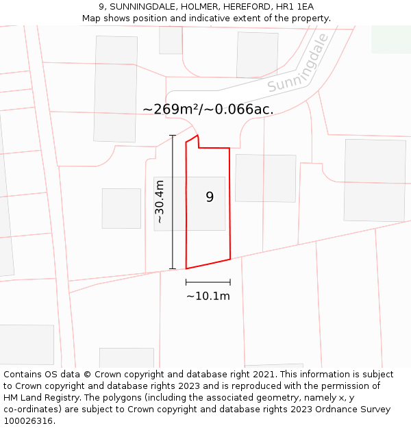 9, SUNNINGDALE, HOLMER, HEREFORD, HR1 1EA: Plot and title map