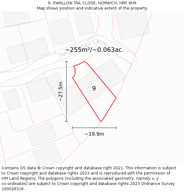 9, SWALLOW TAIL CLOSE, NORWICH, NR5 9HX: Plot and title map