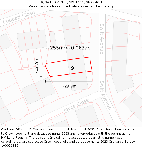 9, SWIFT AVENUE, SWINDON, SN25 4GU: Plot and title map