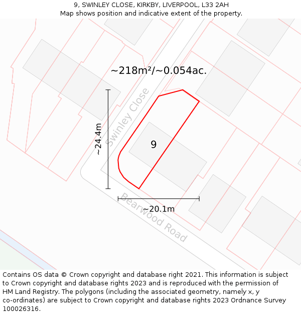 9, SWINLEY CLOSE, KIRKBY, LIVERPOOL, L33 2AH: Plot and title map