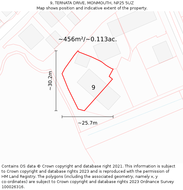 9, TERNATA DRIVE, MONMOUTH, NP25 5UZ: Plot and title map