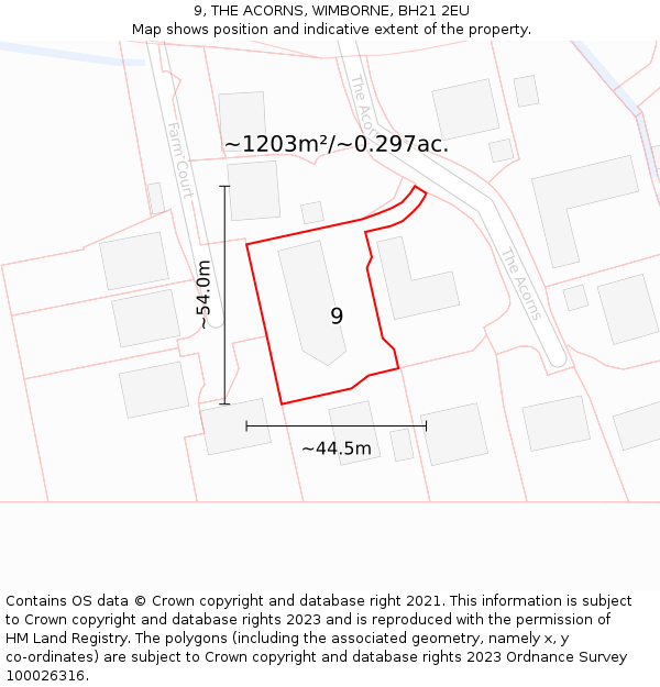 9, THE ACORNS, WIMBORNE, BH21 2EU: Plot and title map
