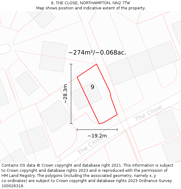 9, THE CLOSE, NORTHAMPTON, NN2 7TW: Plot and title map