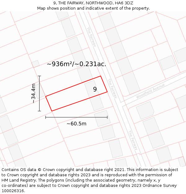 9, THE FAIRWAY, NORTHWOOD, HA6 3DZ: Plot and title map