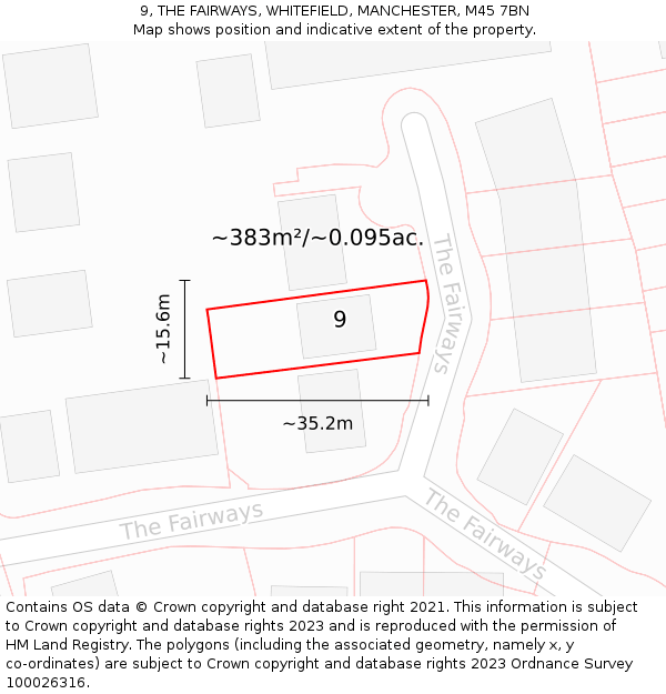 9, THE FAIRWAYS, WHITEFIELD, MANCHESTER, M45 7BN: Plot and title map