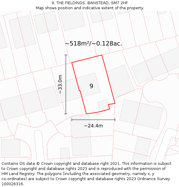 9, THE FIELDINGS, BANSTEAD, SM7 2HF: Plot and title map