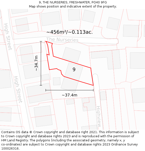 9, THE NURSERIES, FRESHWATER, PO40 9FG: Plot and title map