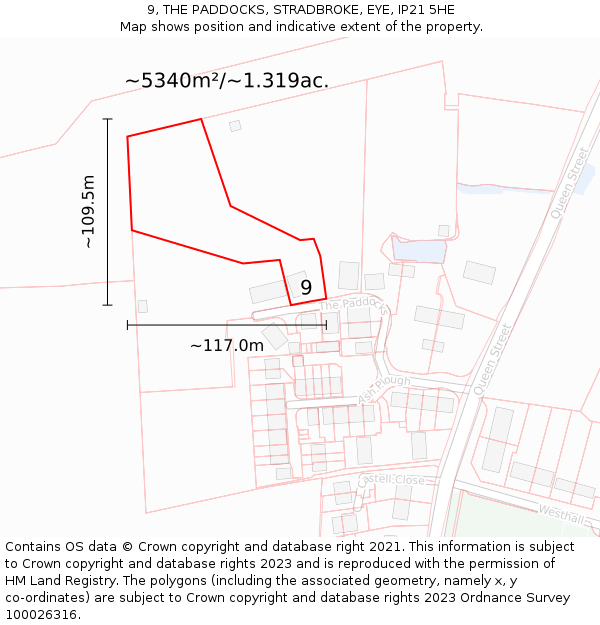 9, THE PADDOCKS, STRADBROKE, EYE, IP21 5HE: Plot and title map