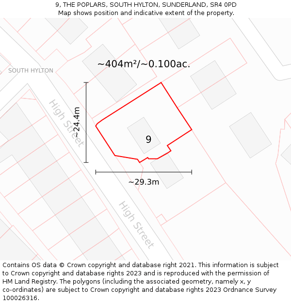 9, THE POPLARS, SOUTH HYLTON, SUNDERLAND, SR4 0PD: Plot and title map