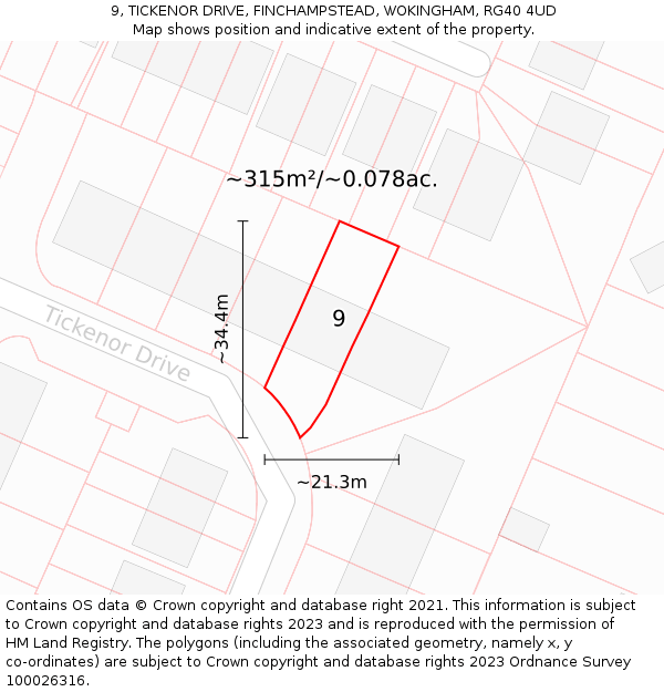 9, TICKENOR DRIVE, FINCHAMPSTEAD, WOKINGHAM, RG40 4UD: Plot and title map