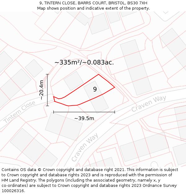 9, TINTERN CLOSE, BARRS COURT, BRISTOL, BS30 7XH: Plot and title map