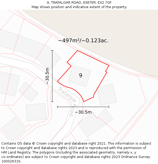 9, TRAFALGAR ROAD, EXETER, EX2 7GF: Plot and title map