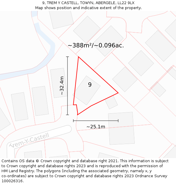 9, TREM Y CASTELL, TOWYN, ABERGELE, LL22 9LX: Plot and title map