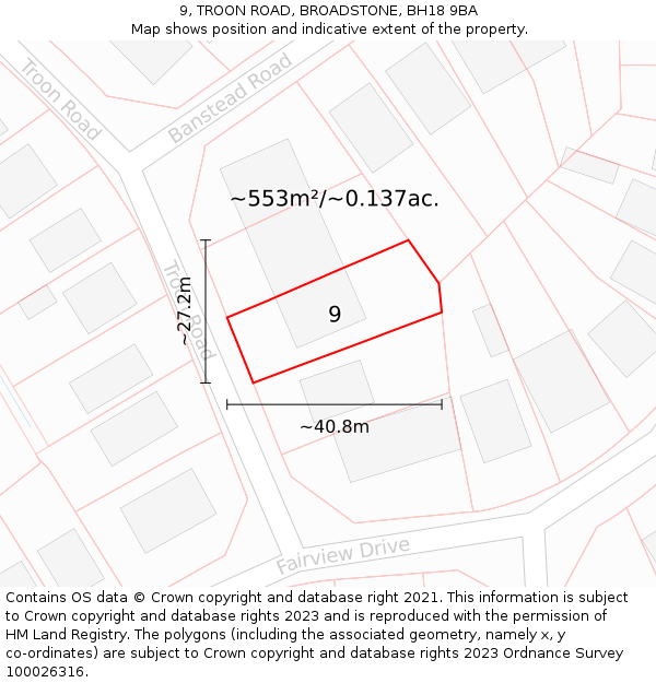 9, TROON ROAD, BROADSTONE, BH18 9BA: Plot and title map