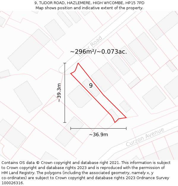 9, TUDOR ROAD, HAZLEMERE, HIGH WYCOMBE, HP15 7PD: Plot and title map