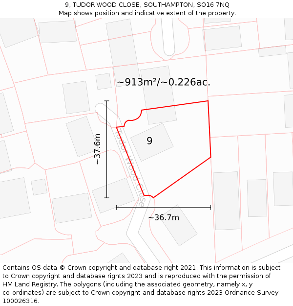 9, TUDOR WOOD CLOSE, SOUTHAMPTON, SO16 7NQ: Plot and title map