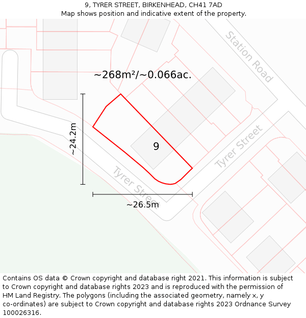 9, TYRER STREET, BIRKENHEAD, CH41 7AD: Plot and title map