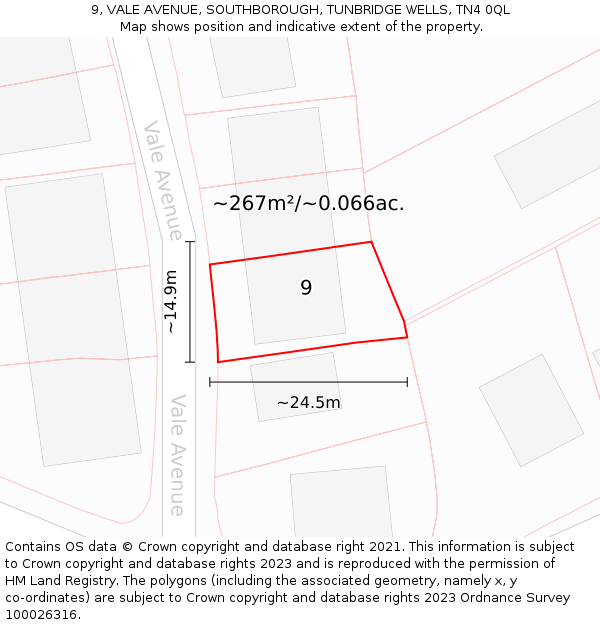 9, VALE AVENUE, SOUTHBOROUGH, TUNBRIDGE WELLS, TN4 0QL: Plot and title map