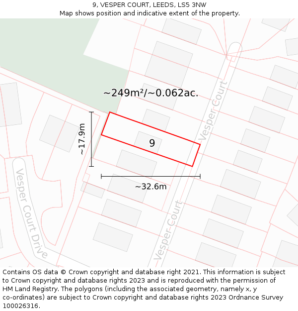 9, VESPER COURT, LEEDS, LS5 3NW: Plot and title map