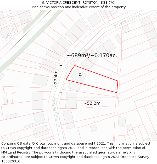 9, VICTORIA CRESCENT, ROYSTON, SG8 7AX: Plot and title map