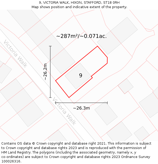 9, VICTORIA WALK, HIXON, STAFFORD, ST18 0RH: Plot and title map