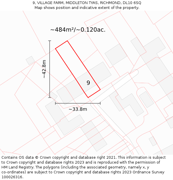 9, VILLAGE FARM, MIDDLETON TYAS, RICHMOND, DL10 6SQ: Plot and title map