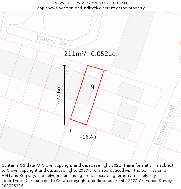 9, WALCOT WAY, STAMFORD, PE9 2XU: Plot and title map