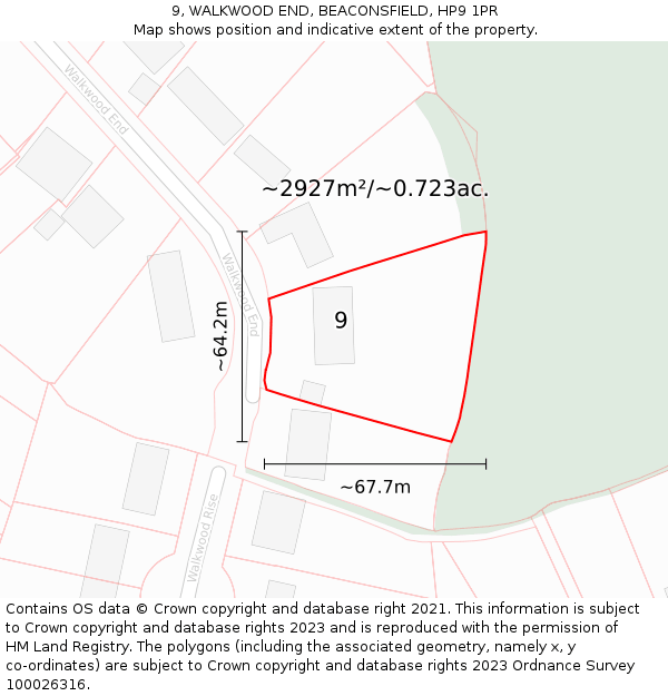 9, WALKWOOD END, BEACONSFIELD, HP9 1PR: Plot and title map