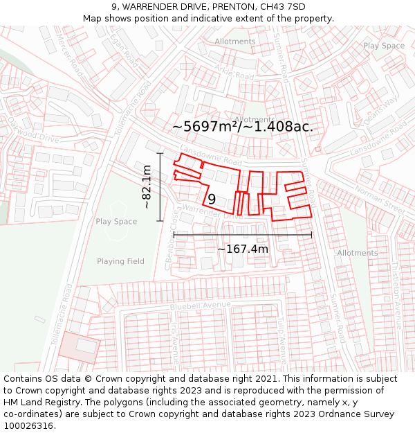 9, WARRENDER DRIVE, PRENTON, CH43 7SD: Plot and title map