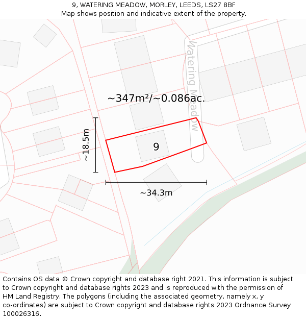 9, WATERING MEADOW, MORLEY, LEEDS, LS27 8BF: Plot and title map