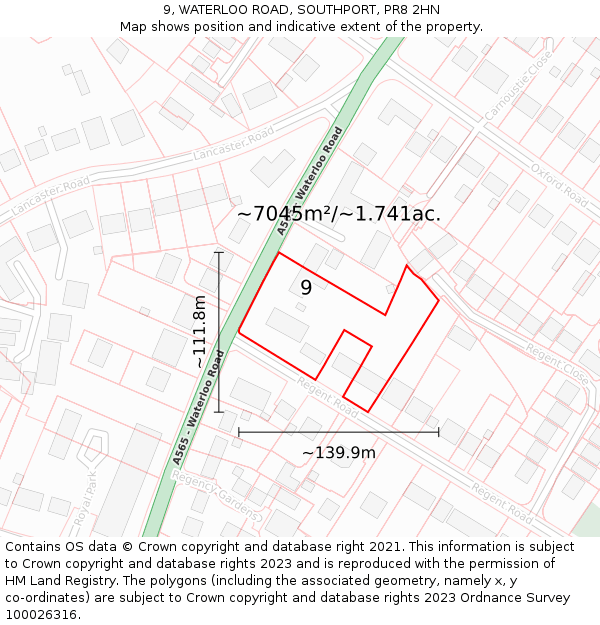 9, WATERLOO ROAD, SOUTHPORT, PR8 2HN: Plot and title map