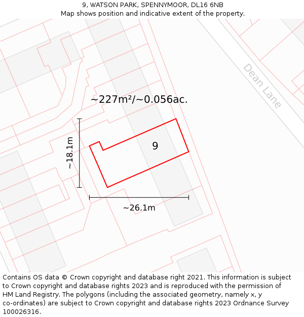 9, WATSON PARK, SPENNYMOOR, DL16 6NB: Plot and title map