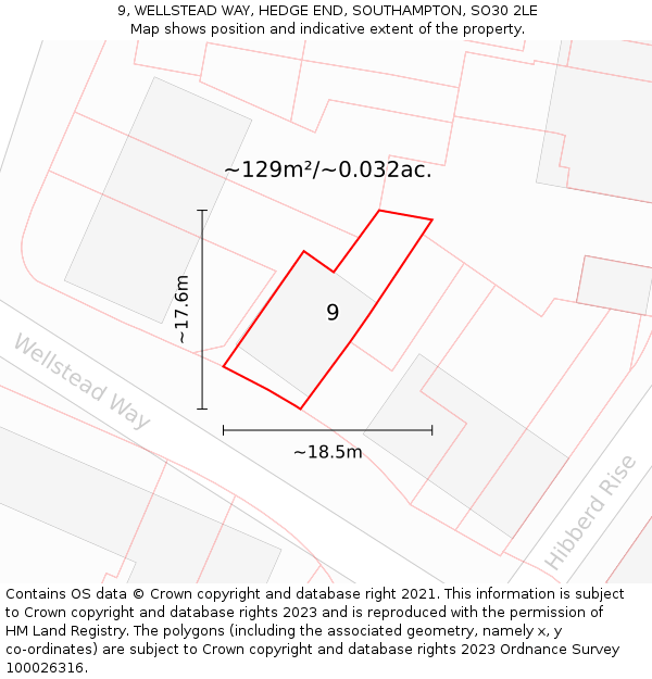 9, WELLSTEAD WAY, HEDGE END, SOUTHAMPTON, SO30 2LE: Plot and title map