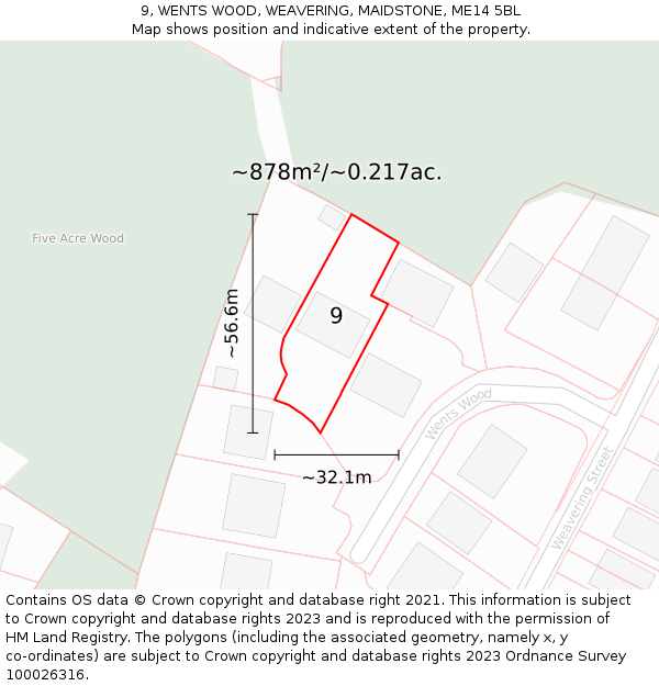 9, WENTS WOOD, WEAVERING, MAIDSTONE, ME14 5BL: Plot and title map