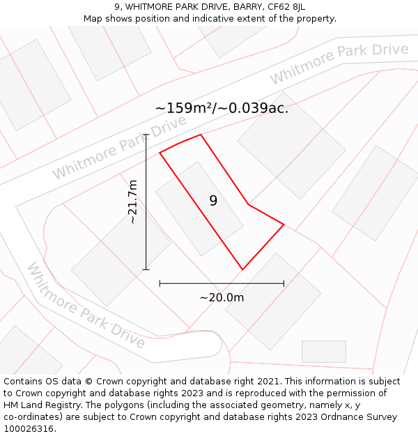 9, WHITMORE PARK DRIVE, BARRY, CF62 8JL: Plot and title map