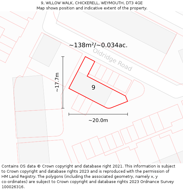 9, WILLOW WALK, CHICKERELL, WEYMOUTH, DT3 4GE: Plot and title map