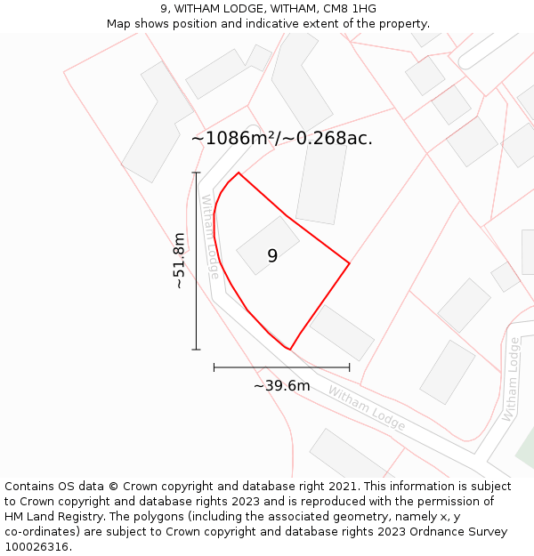 9, WITHAM LODGE, WITHAM, CM8 1HG: Plot and title map