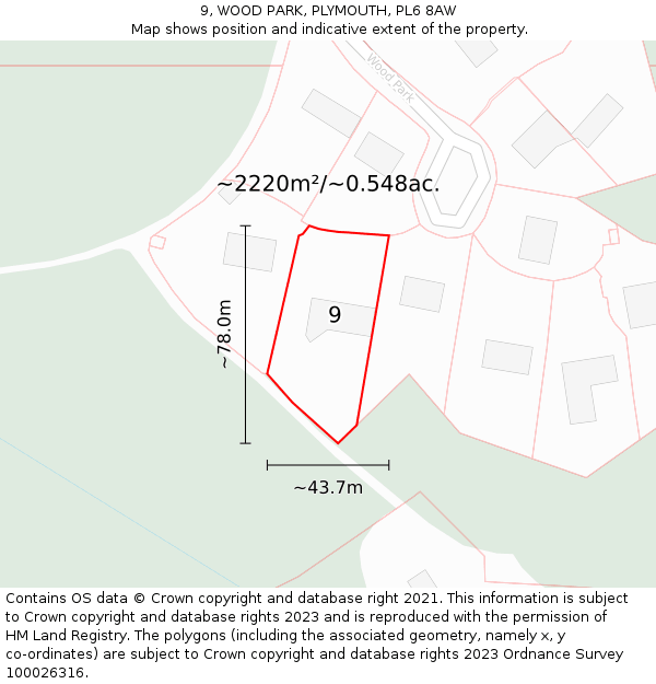 9, WOOD PARK, PLYMOUTH, PL6 8AW: Plot and title map