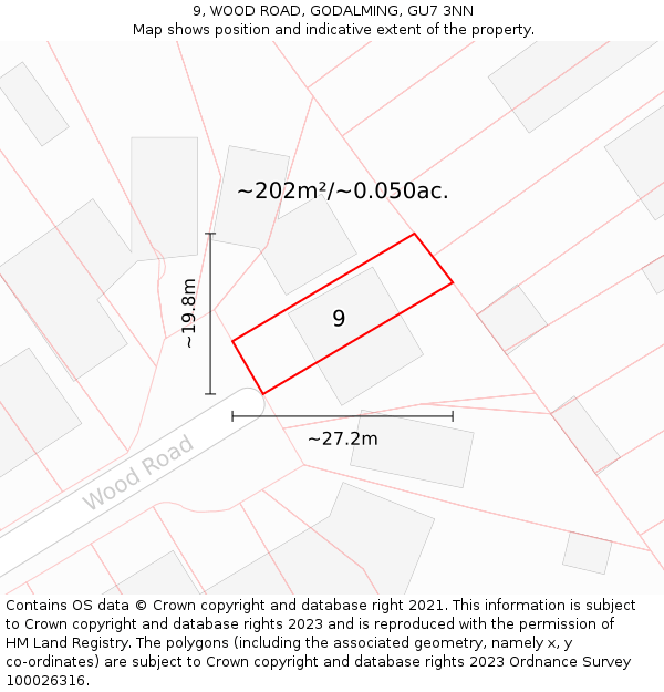 9, WOOD ROAD, GODALMING, GU7 3NN: Plot and title map